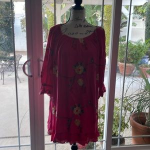 Pink embroidered flower size large dress never worn